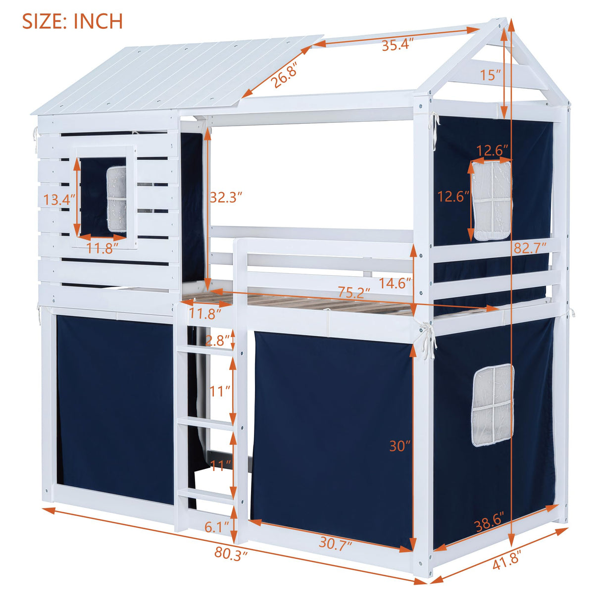 Harper & Bright Designs Twin Over Twin Bunk Bed, Wood Twin Size Bunk House Bed with Tent and Windows, Blue+White Harper & Bright Designs