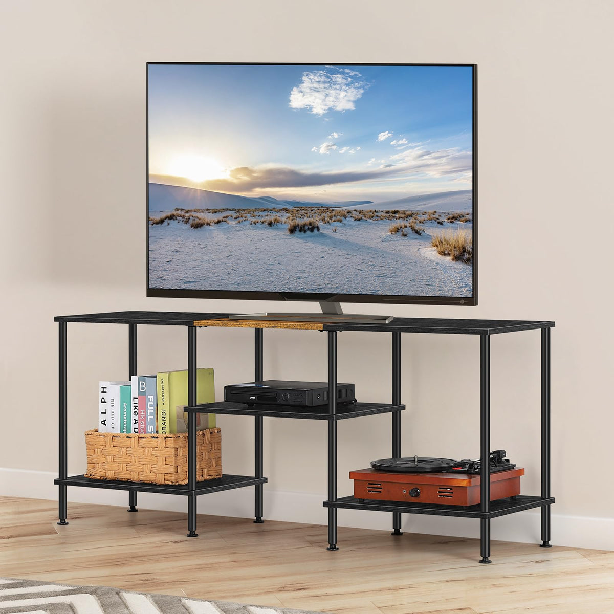 50 inch TV Stand 3 Tier Entertainment Center with Storage Shelves Smal ...