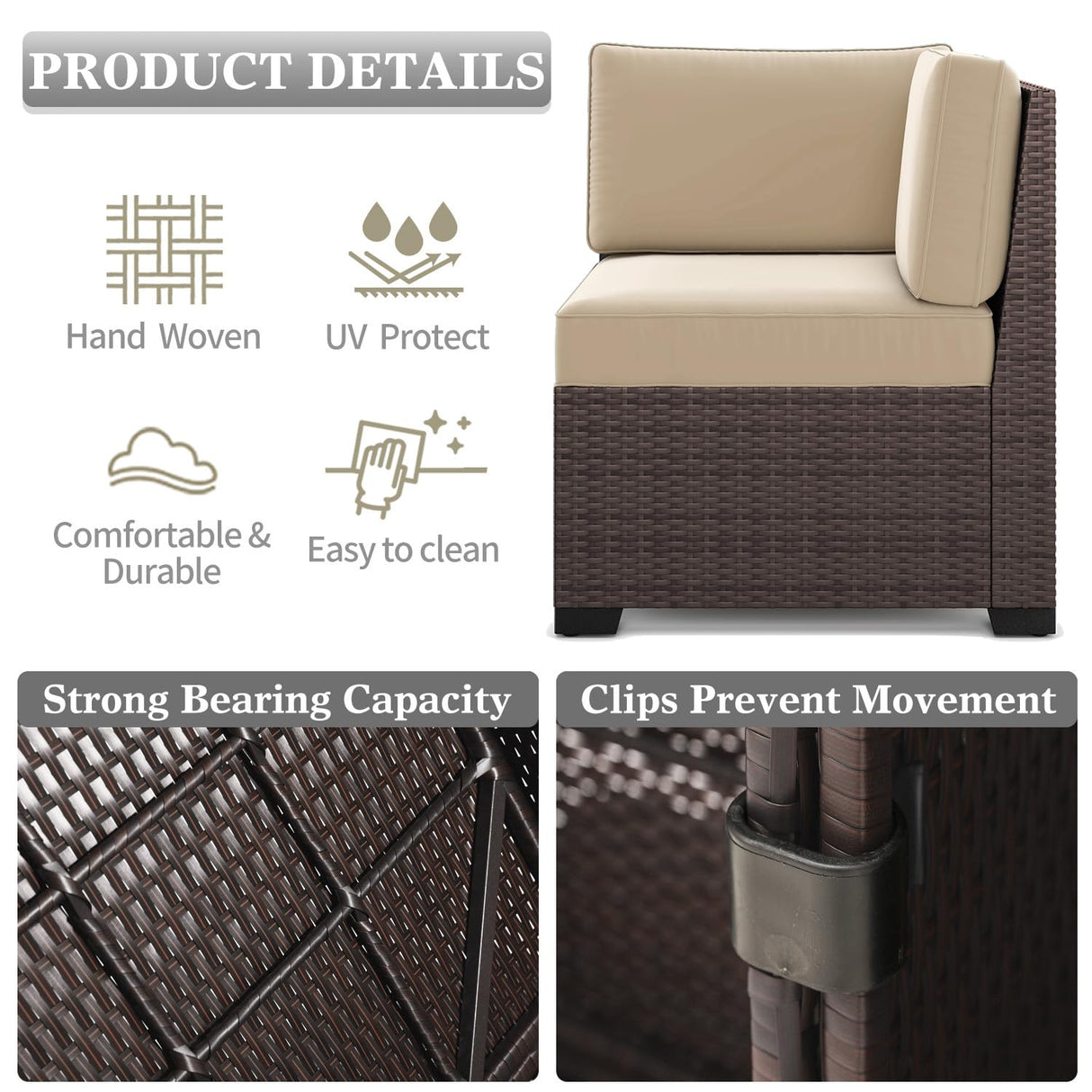 LayinSun 7 Pieces Outdoor Patio Furniture Set with 44" Fire Pit Table Brown Rattan Sectional Sofa Conversation Sets LayinSun