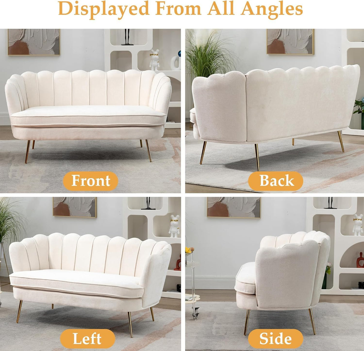 anwickjeff 59" Wide Modern Boucle Loveseat Small Sofa Small Mini Room Couch 2-Seater Sofa with Gold Metal Legs for Space Office Studio Apartment Bedroom (Beige) anwickjeff