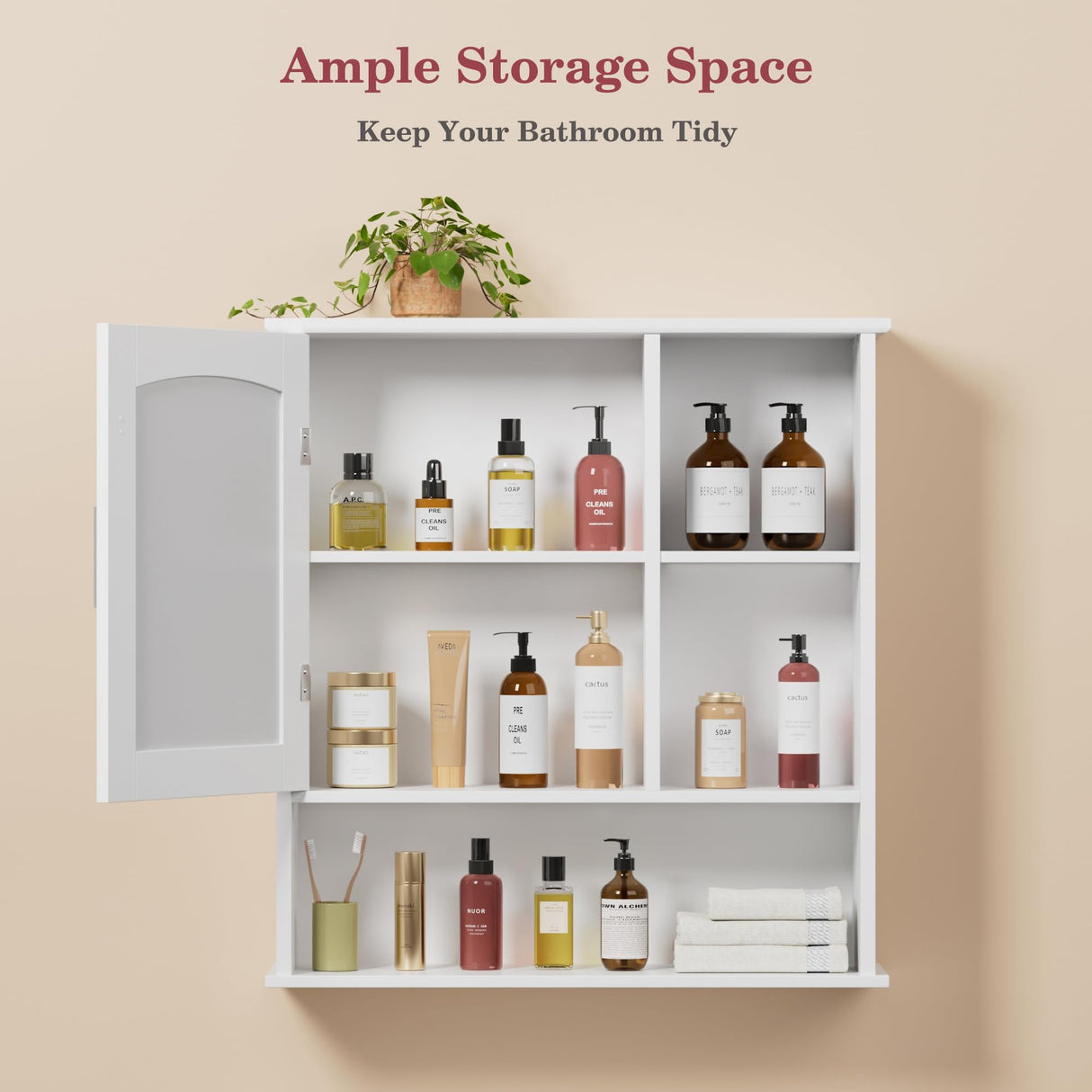 VECELO Bathroom Wall Cabinet with Mirror, Wall Mounted Medicine Cabinets with Door and 3 Open Shelves, Adjustable Shelf, 16.8 x 22.5 x 7.2 Inches, White VECELO