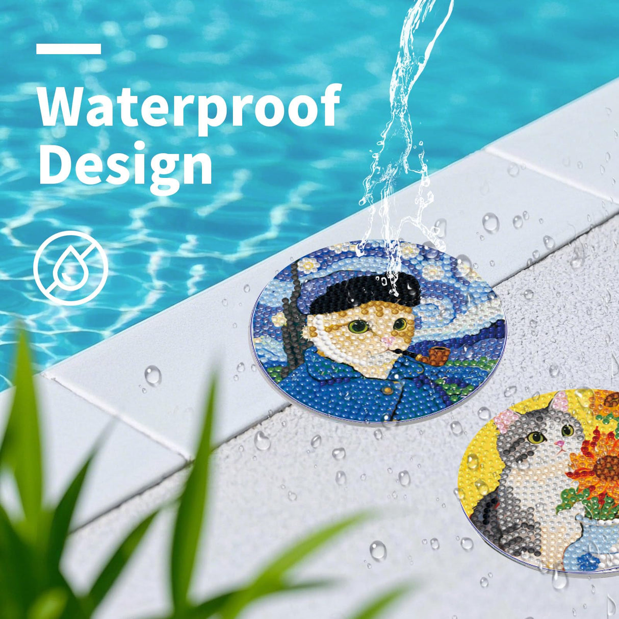 PERFECTSIGHT 8 Pcs DIY Diamond Art Painting Coasters with Holder, Cute Diamond Paint Coaster Kits for Adults, Kawaii Full Drill Diamond Art Craft Paint by Number Non Slip Coaster - Multicolor Cats PERFECTSIGHT