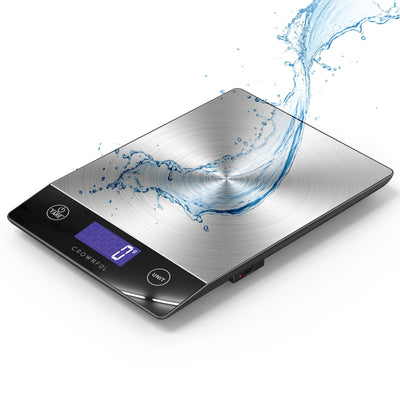 CROWNFUL Food Scale, Rechargeable 304 Stainless Steel Digital Kitchen Scale Upto 33lb Weight Grams and Ounces with LCD Display and Type-C Charging for Baking and Cooking