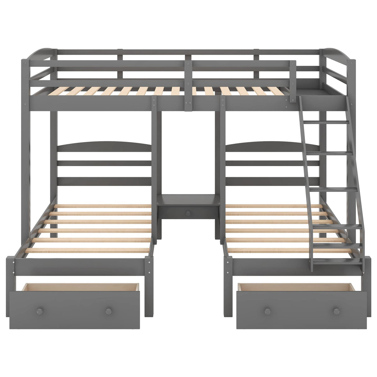 Harper & Bright Designs Triple Bunk Beds with Drawers and Guardrails,Full Over Twin & Twin Bunk Bed with Storage, Wooden Triple Bunk for Kids, Teens,Girls Boys (Gray with Drawers) Harper & Bright Designs