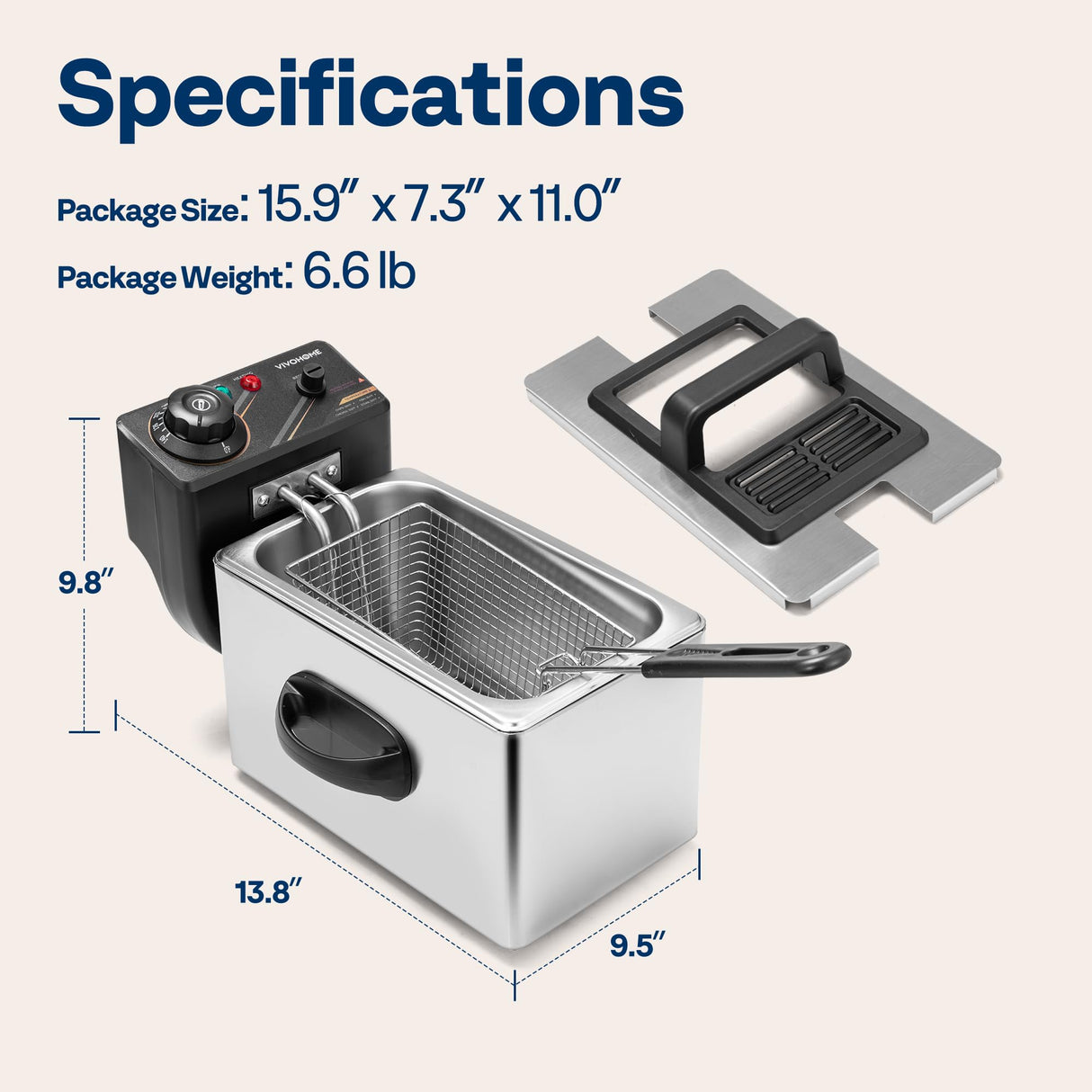 VIVOHOME Electric Deep Fryer with 3L / 13 Cup Oil Capacity, Stainless Steel Oil Fryer with Temperature Control and Lid VIVOHOME