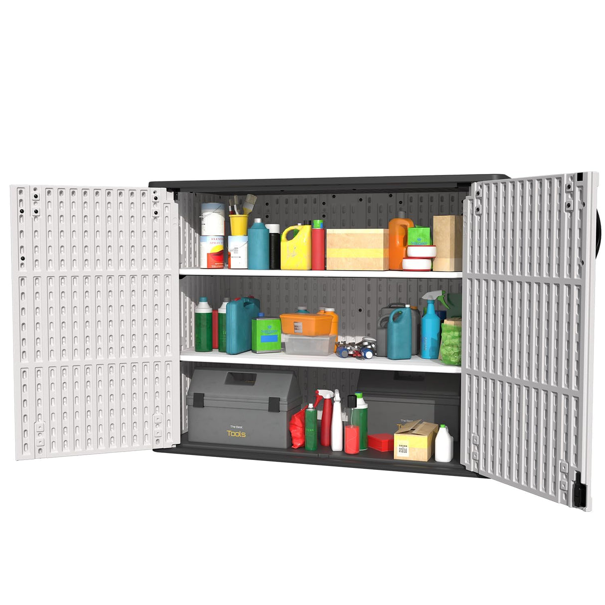 Patiowell 26 Cu.ft Plastic Outdoor Storage Cabinet, Lockable Waterproof Horizotal Storage Shed, Tool Box for Patio, Garden Tools, Garbage Cans, Pool Supplies, Easy Assembly, White(Not Include Shelves) Patiowell