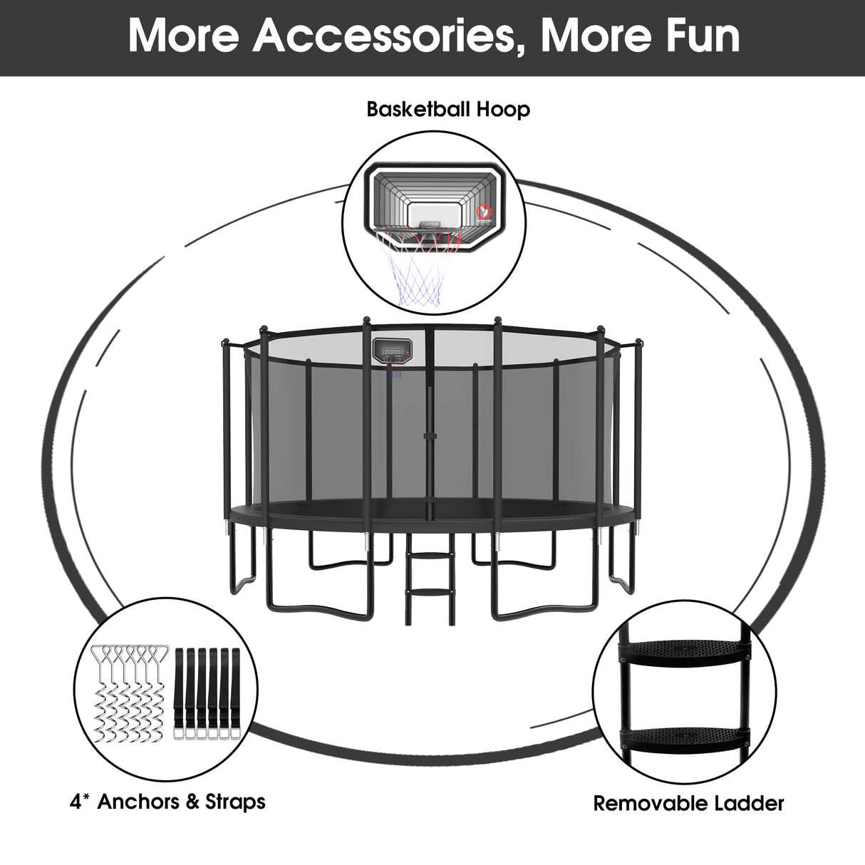 YORIN Tranpoline 14FT, Outdoor Tranpoline for Kids and Adults 1400LBS Tranpoline with Basketball Hoop, Enclosure Net, Back Yard Heavy Duty Recreational Tranpolines, ASTM Approved YORIN