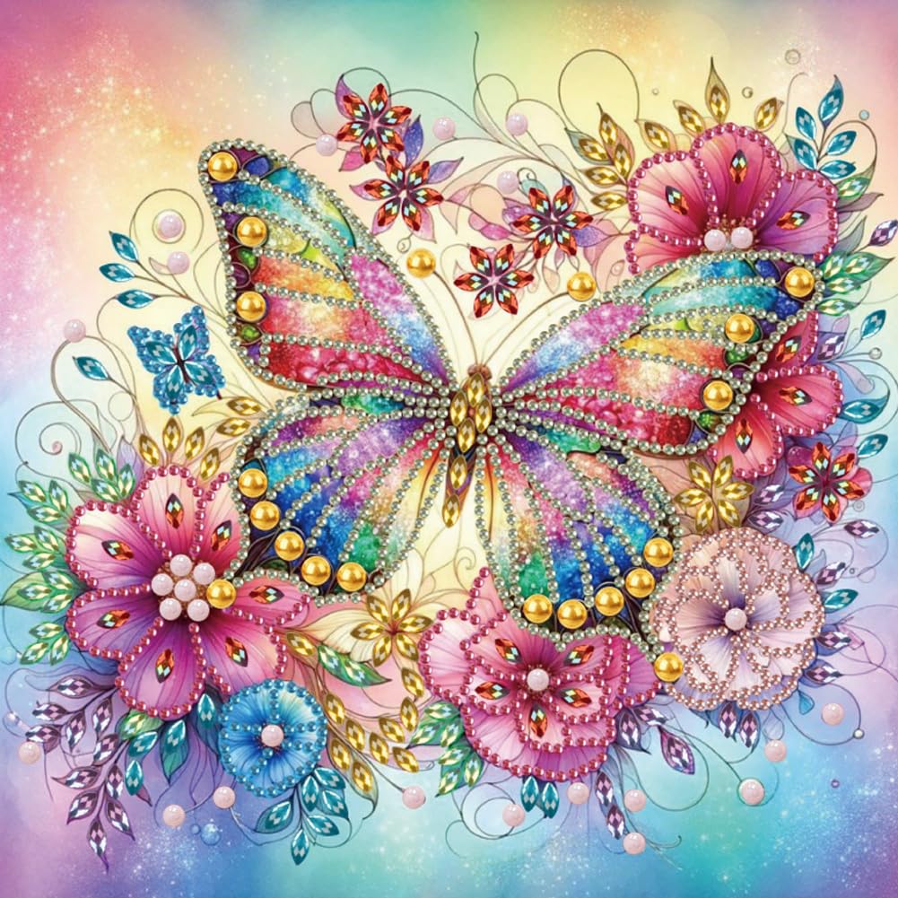WSLWXSHM 5D Special Shape Diamond Art Kits for Beginners, Diamond Painting Kits for Adults Butterfly, Crystal Rhinestones Diamond Painting for Home Wall Decoration Gift 12×12inch/30×30cm, Flower WSLWXSHM