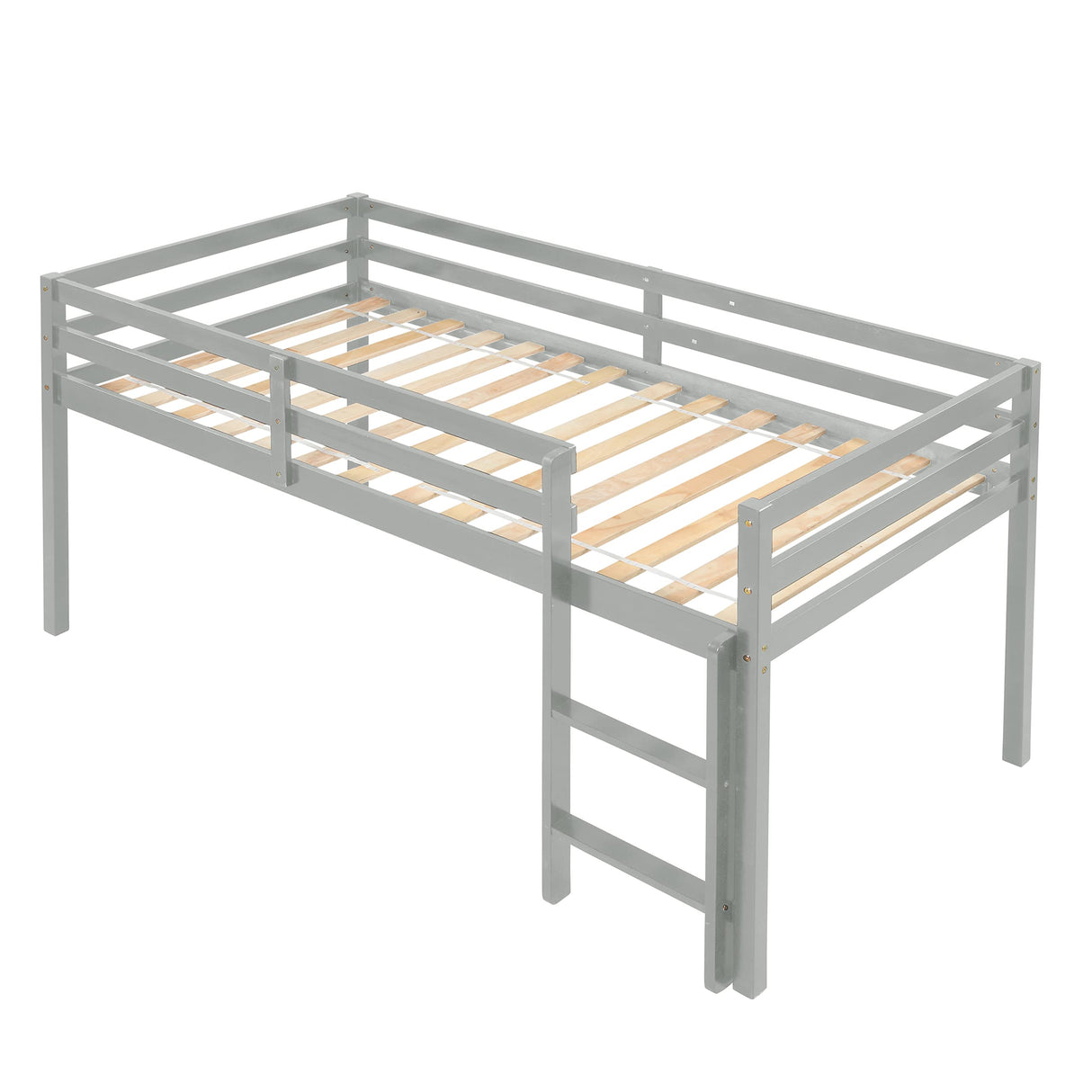 LoLado Twin Loft Bed - Grey Solid Wood Bed Frame with Guard Rails and Built-In Ladder for Kids LoLado