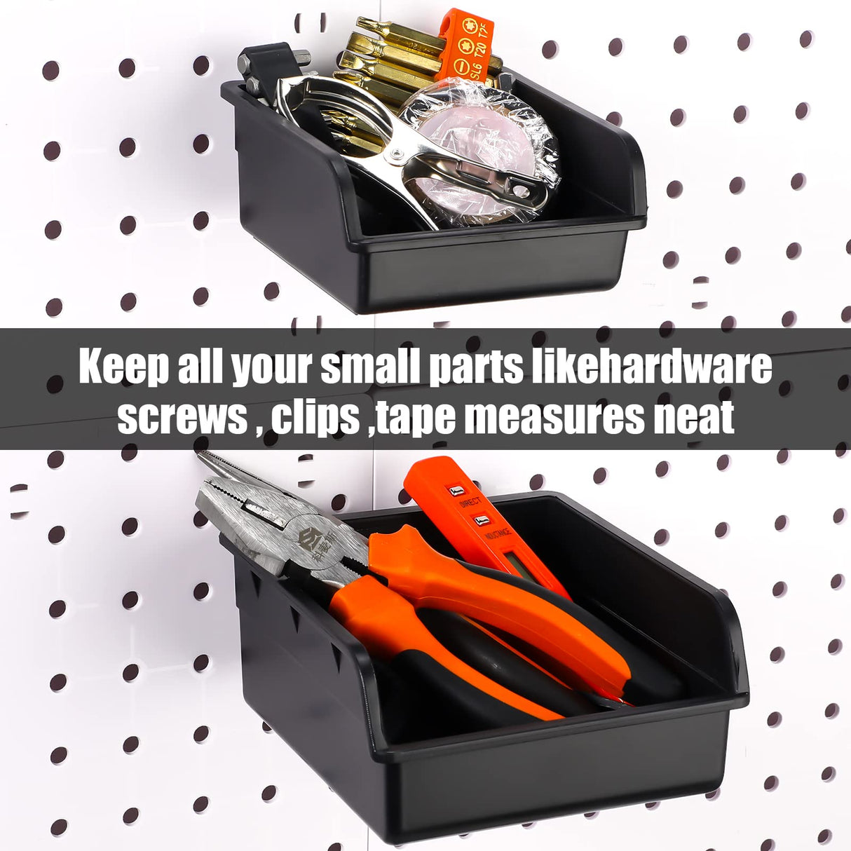 12 Pieces Pegboard Bins Kit 3.5'' 5.5'' Plastic Peg Board Storage Bins with Hooks Pegboard Accessories Workbench Bins Fits Any Peg Board for Organizing Hardware, Garage, Craft Room, Tool Shed Roowest