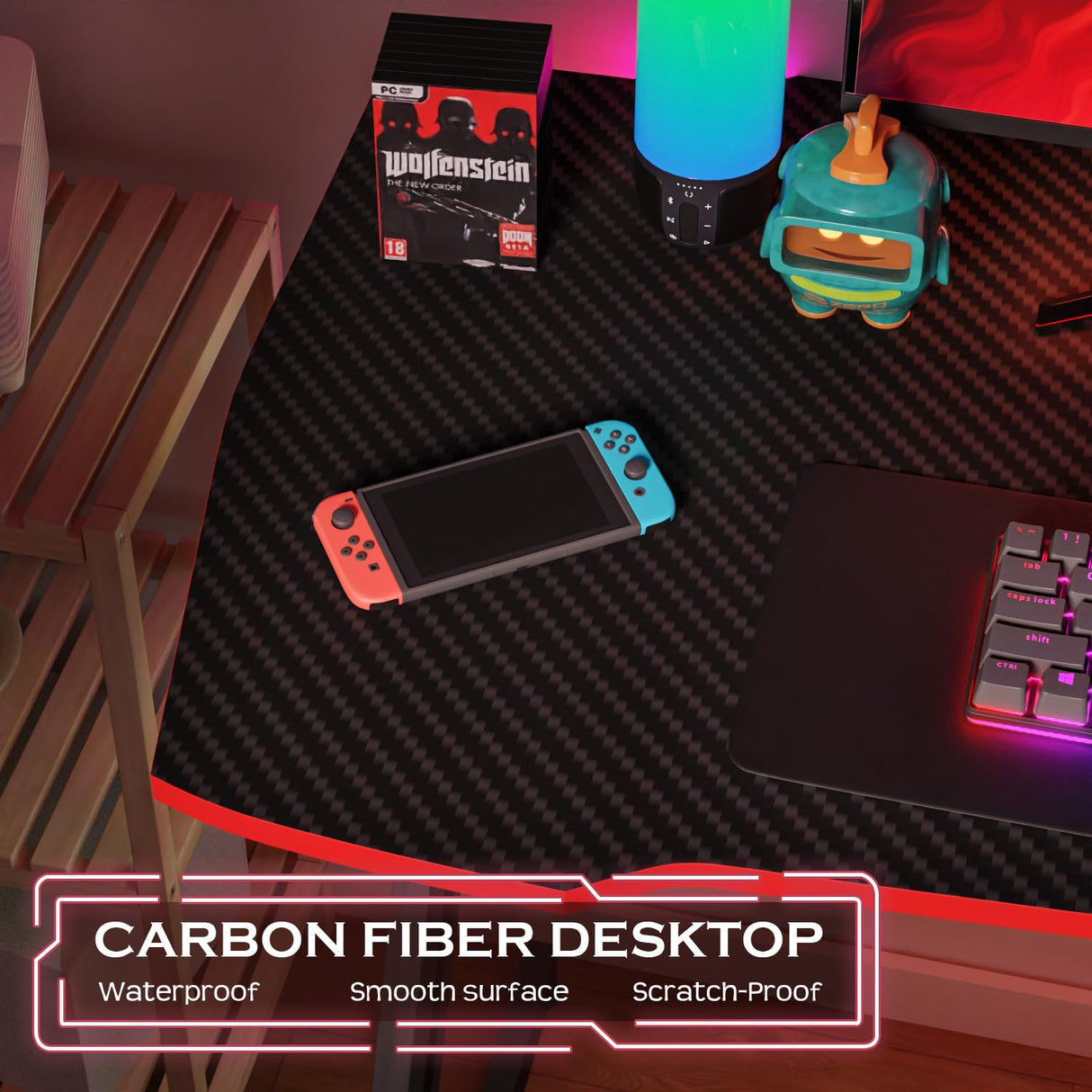 PayLessHere 39 Inch Z-Shaped Gaming Desk Computer Desk for Home Office with Headphone Hook Sturdy Workstation Table with Spacious Desktop,Red PayLessHere