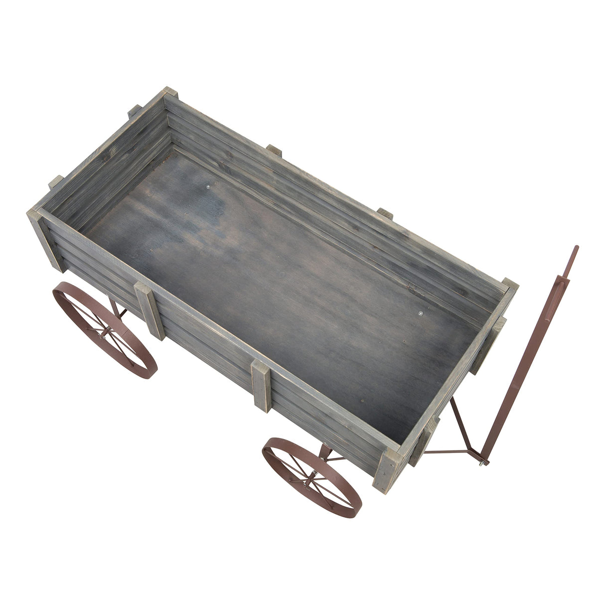 Shine Company Decorative Buckboard Wagon Garden Planter, Wooden Wagon Yard Décor for Outdoor Plants, Gray Shine Company