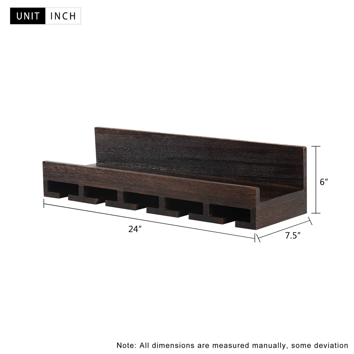 KIAYACI Wall-Mounted Wood Wine Rack 7 Bottles Wine Storage Rack 5 Long Stem Glass Holder Floating Wine Rack Brown 24 x 7.4 x 6 inches KIAYACI