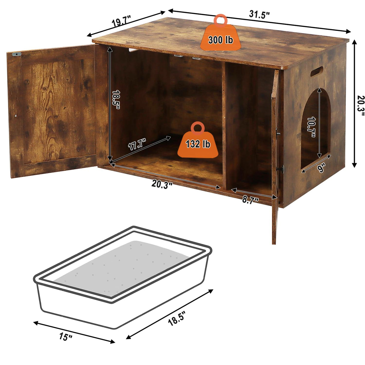 Timberer Cat Litter Box Enclosure, Litter Box Furniture Hidden with Removable Divider, Wooden Cat Washroom Furniture, Indoor Cat House, Rustic Brown Timberer
