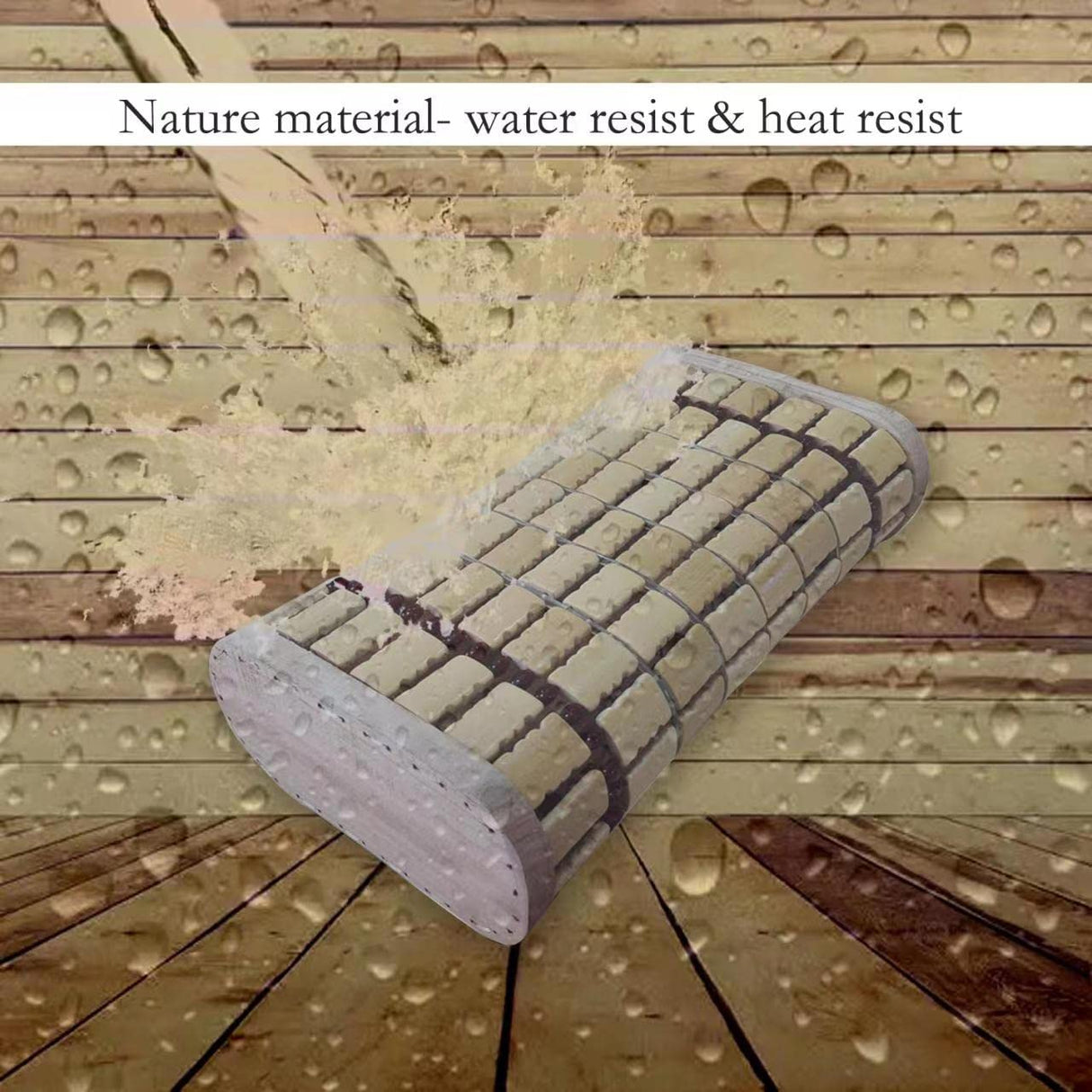 NUIBY Bamboo Sauna Headrest Pillow, 100% Natural Handmade Wood Sauna Pillow Sauna Neck Rest Sauna Accessory, Bonus Sauna Cap and Seat Pad Included, Summer Cool Cervical Spine Pillow (1 Set) NUIBY