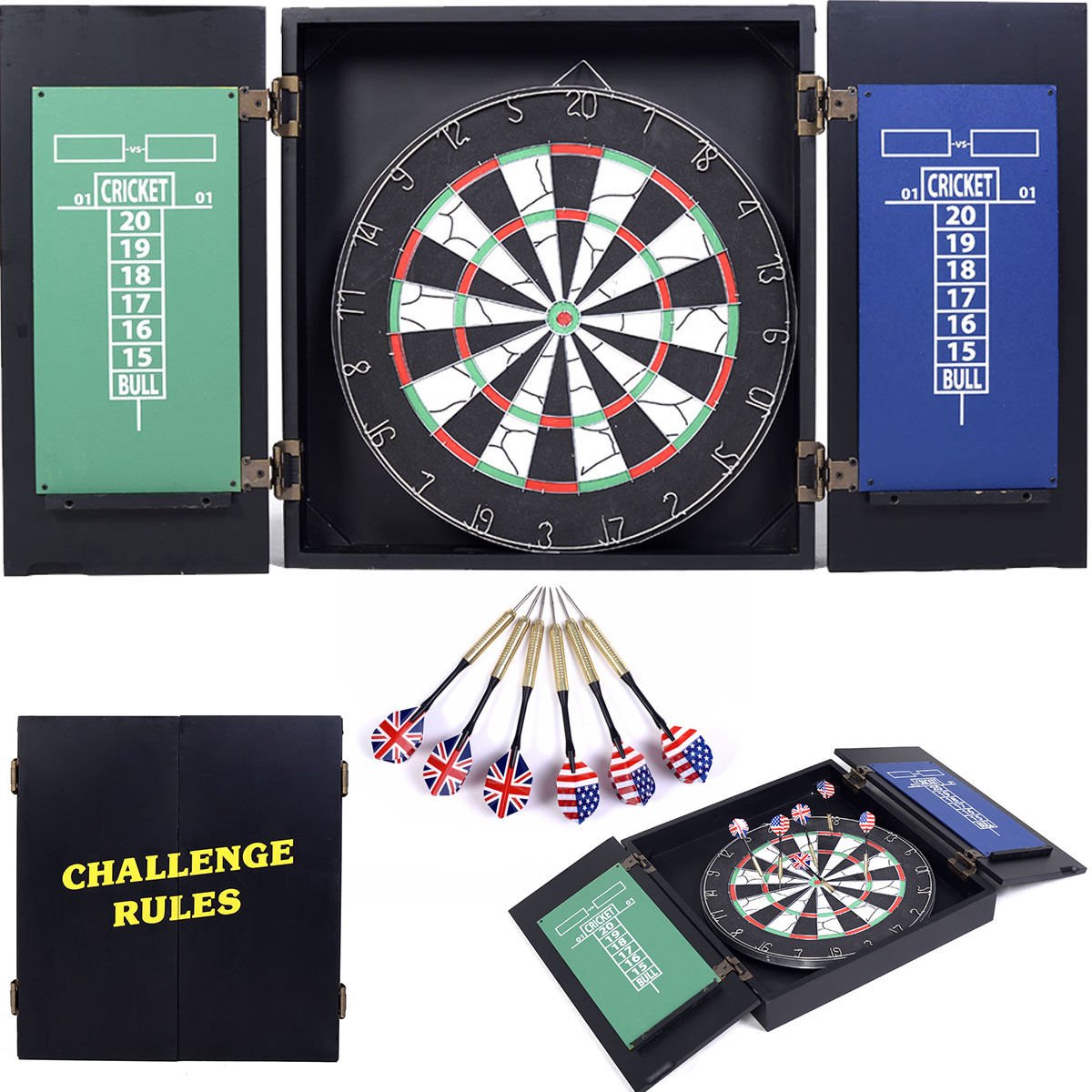 Goplus Dartboard and Cabinet Sets Ready-to-Play Bundle with Bristle Dartboard Complete with All Accessories Goplus