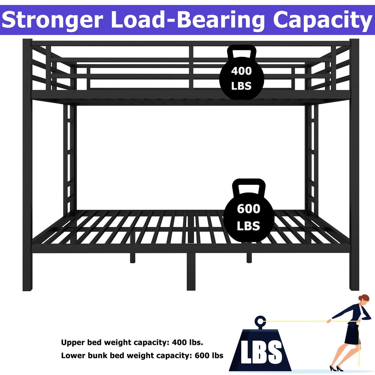 FUSVZ Stronger & Safer Steel Bunk Bed Queen Over Queen Size, Heavy-Duty Metal Bunk Queen Bed with Reinforced Legs and 2 Ladders for Kids Boys Girls Teens Adults, Easy to Assemble, Space-Saving FUSVZ