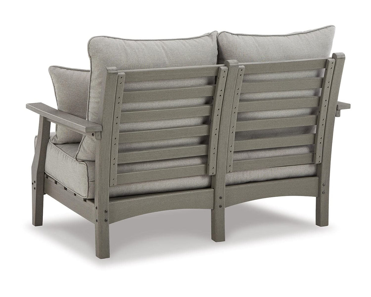 Signature Design by Ashley Outdoor Visola Patio HDPE Loveseat with Nuvella Throw Pillows, Gray Signature Design by Ashley