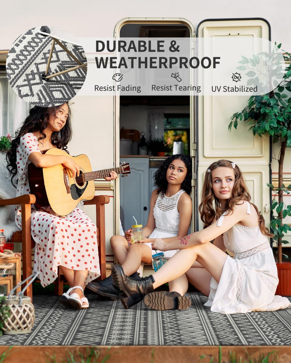 MontVoo Outdoor Rug Carpet Waterproof 5x8 Outdoor Patio Rug Mat Reverisble Plastic Straw Outdoor Rug for RV Camping Picnic Beach Balcony Boho Grey MontVoo