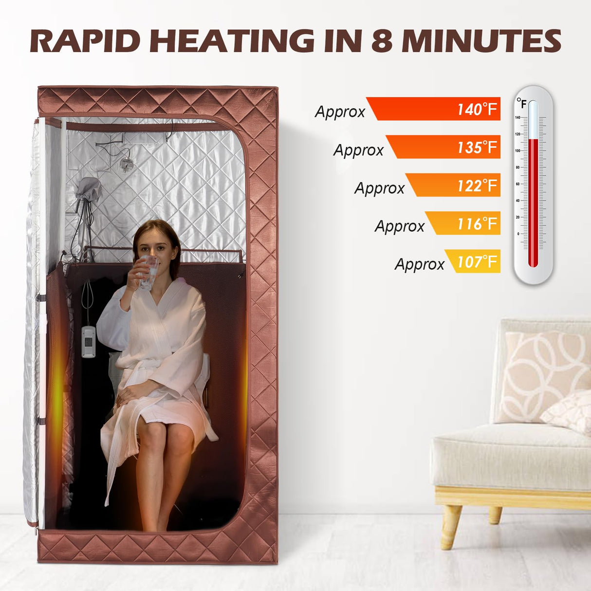 amocane Portable Infrared Sauna for Home, Full Body Personal Saunas Tent at Home Spa with Heating Foot Pad, Remote Control & Foldable Chair for Relaxation & Detox(L 33.8" x W 33.8" x H 65.7") amocane