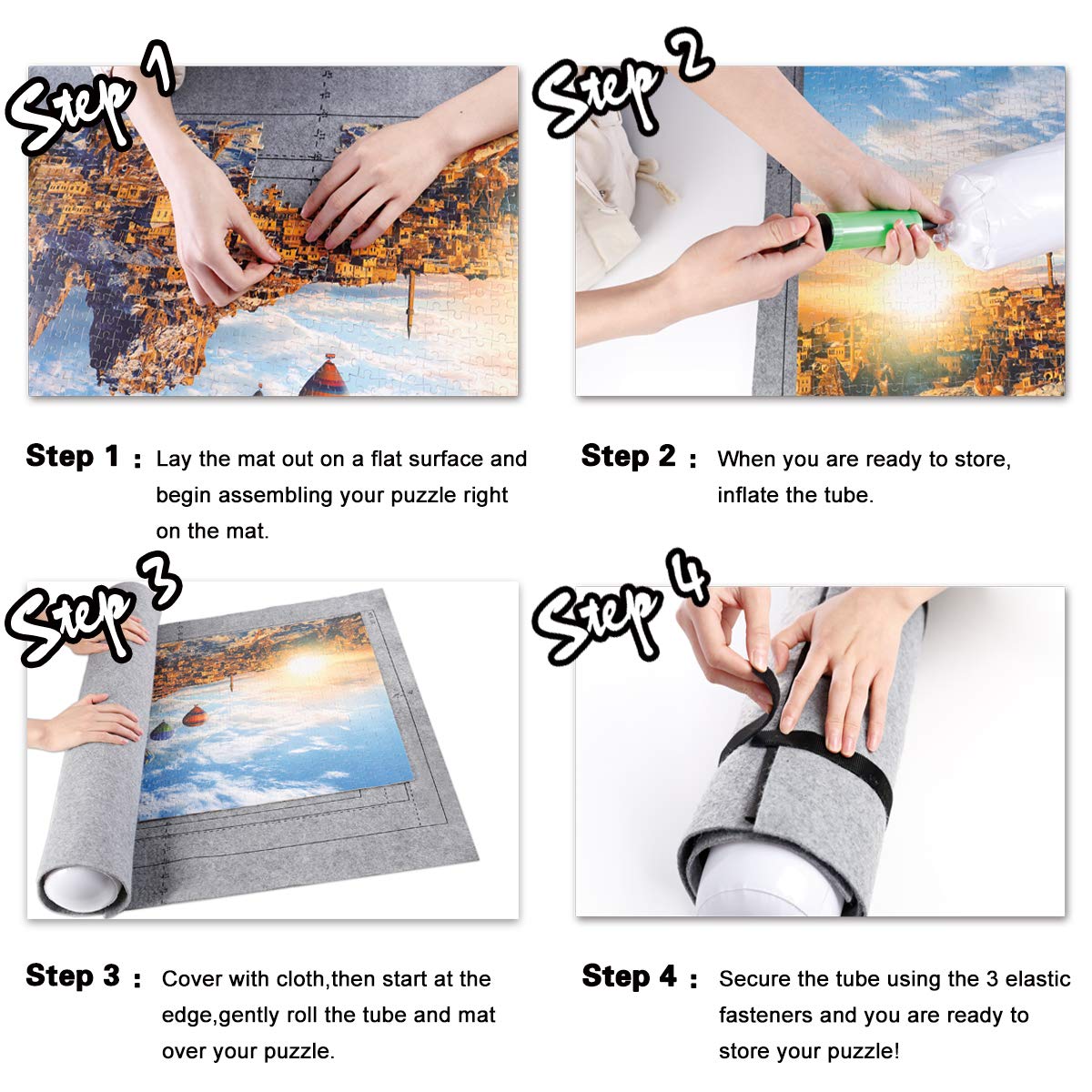 Jigsaw Puzzle Mat Roll Up - 3000 Pieces Large Gray Puzzles Saver Board for Adults Kids, Storage and Transport Keeper Saver Accessories Table Portable Holder Organizer Board Pad Gifts (Gray) Genovega