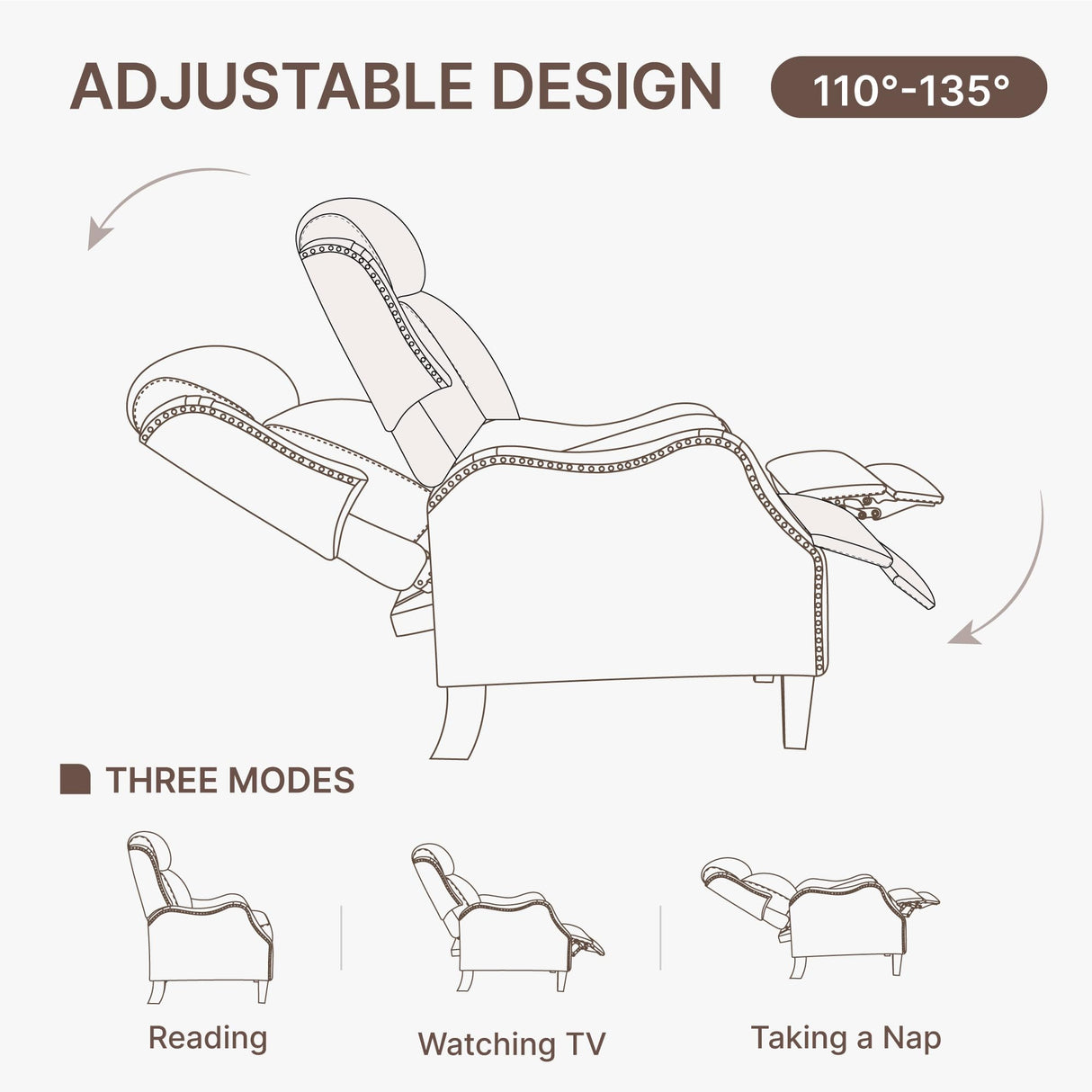 KISLOT Leather Pushback Recliner Faux Armchair with Rivet Decoration Single Sofa Accent Chair for Living Room Bedroom KISLOT