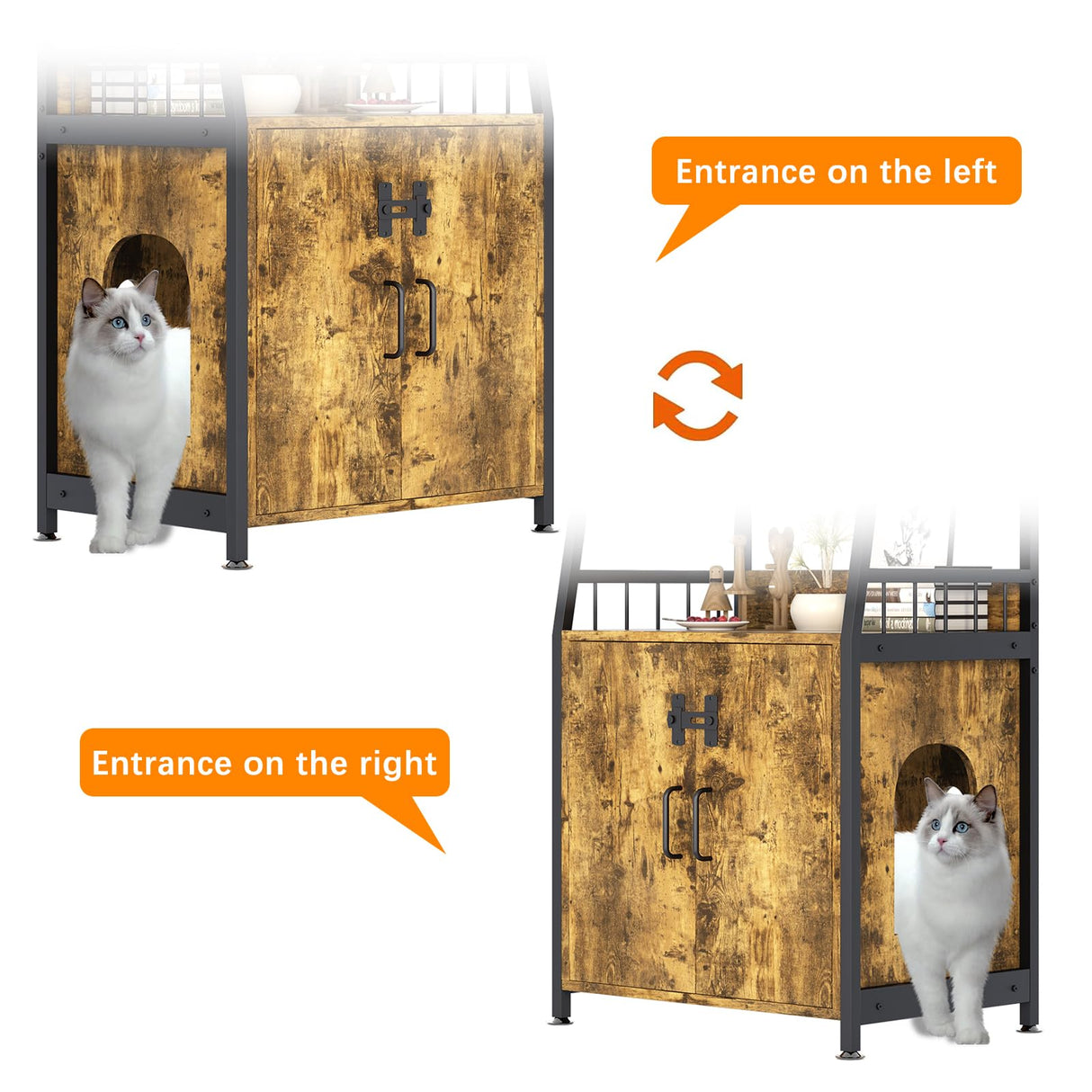 Katrawu Litter Box Enclosure with Shelves, Hidden Cat Enclosure Furniture,2-in-1 Tall Cat Litter Box Cabinet,Cat Washroom with Free Cat Scratch Pad,Rustic Brown 52in H Katrawu