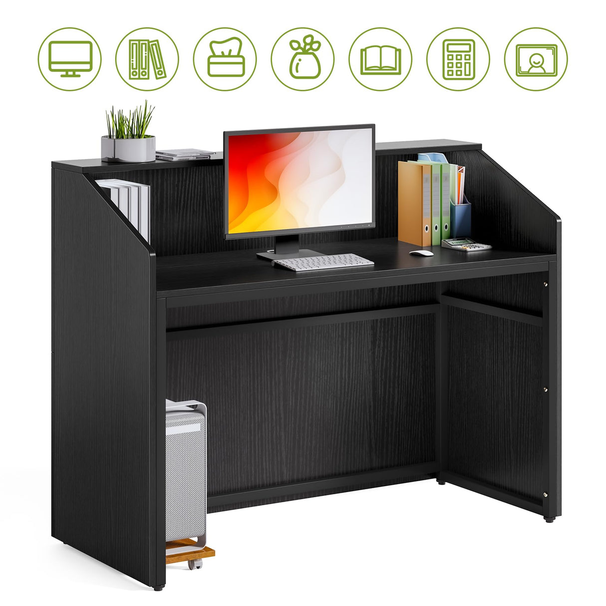 LITTLE TREE 47-Inch Reception Desk with Counter, Black Front Desk Reception Room Table, Retail Counter for Checkout, Modern Welcome Desk for Lobby, Office, Beauty Salon LITTLE TREE