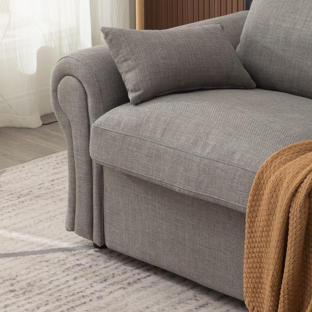 Panana Modern 2 Seater Loveseat Sofa Couch with Storage, Dark Grey or Light Color, Choice of Curved, Sock or Track Arm Design (Light Gray, 2 Seater - Scroll Arms) Panana