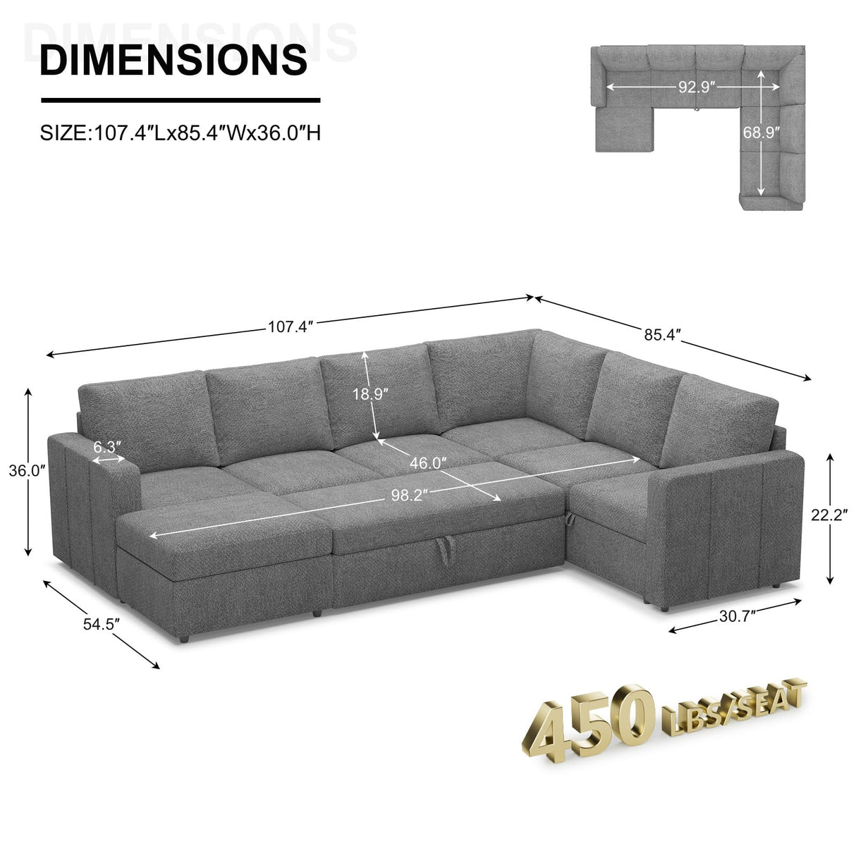 Belffin Modular Sectional Sleeper Sofa with Pull Out Couch, U Shaped Sleeper Pull Out Bed, Convertible Sectional Couches for Living Room, Light Grey Belffin