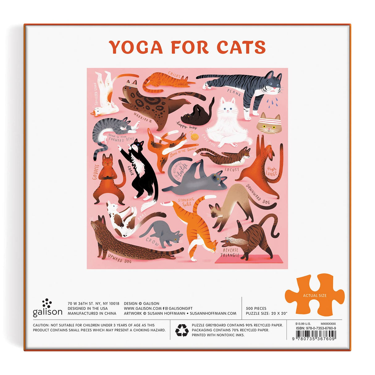Galison Yoga for Cats 500 Piece Puzzle from Galison - 20" x 20" Jigsaw Puzzle, Bright and Bold Artwork, Thick and Sturdy Pieces, for Cat Lovers! Galison