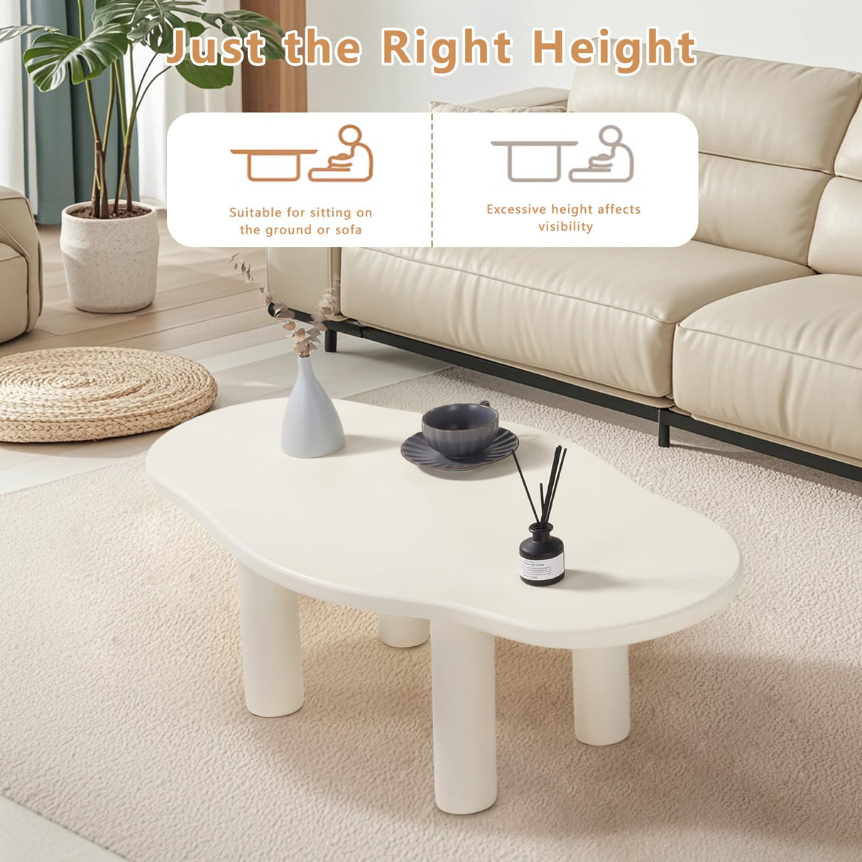 Cloud Coffee Table - Cute Coffee Table - Irregular Shape Coffee Table with 4 Legs - Modern End Table for Living Room,Apartment,Bedroom,Easy Assembly-White ANTJUMPER