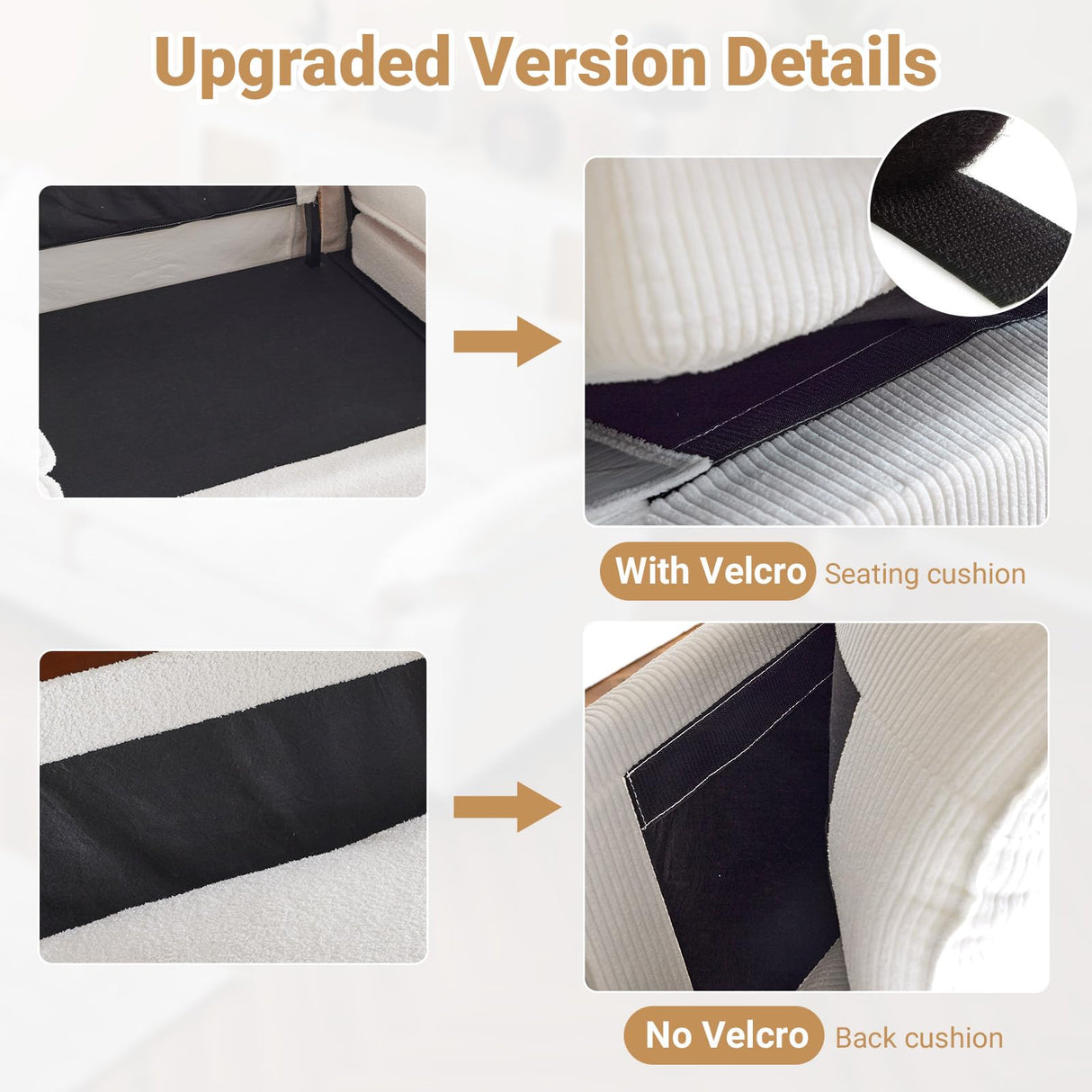 VINGLI 86" Cloud Corduroy Sectional Sofa, Comfy L-Shaped Extra Deep Seat Sofa Couch for Living Room,Modern 2-Seat Convertible Loveseat Sofa with Ottoman for Small Space(White) VINGLI