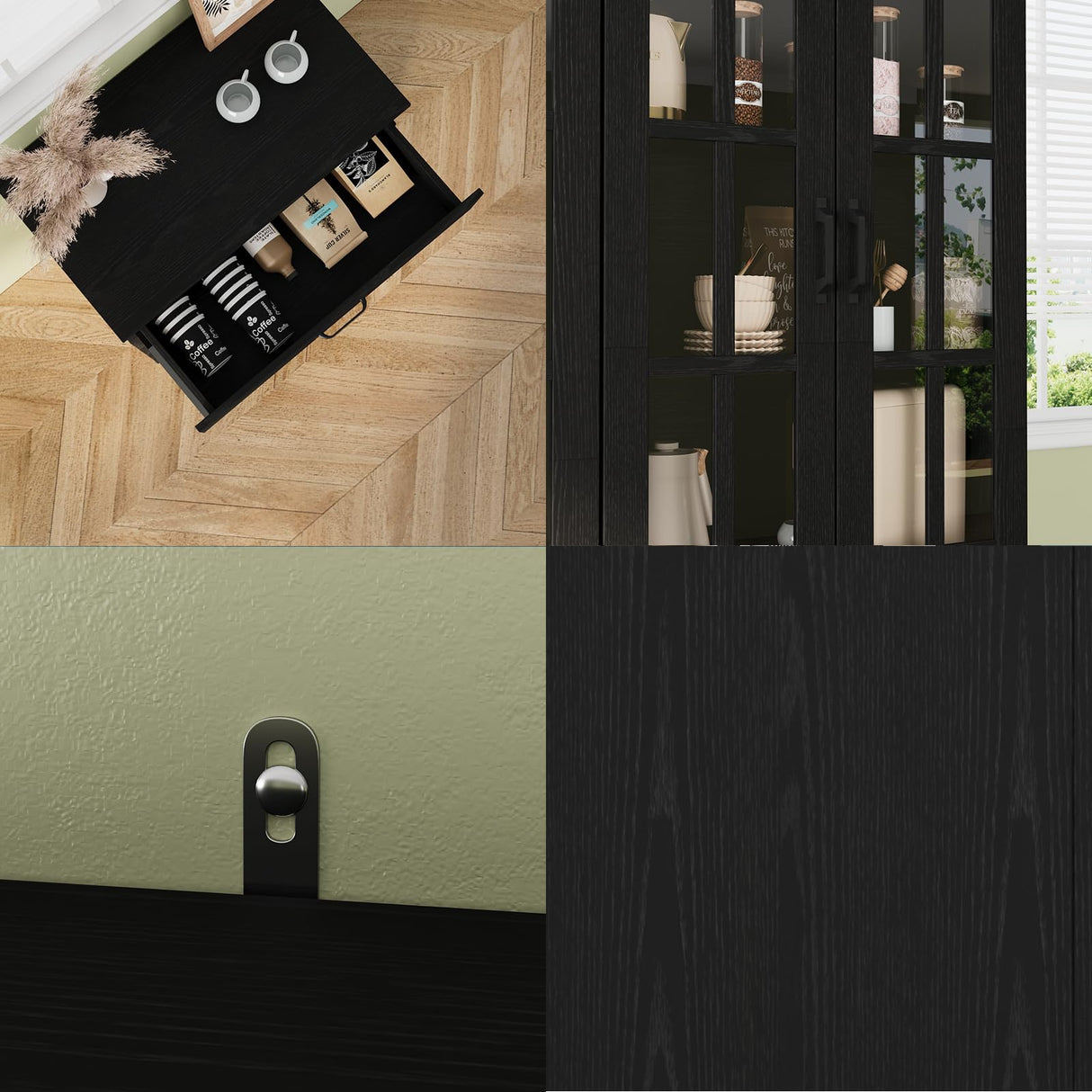 VOWNER TV Stand for TVs up to 75", 4-Piece TV Hutch with Cabinets, Entertainment Center with Bookshelves, Modular TV Console for Living Room, 2C+2H (Black, 111.12" W) VOWNER