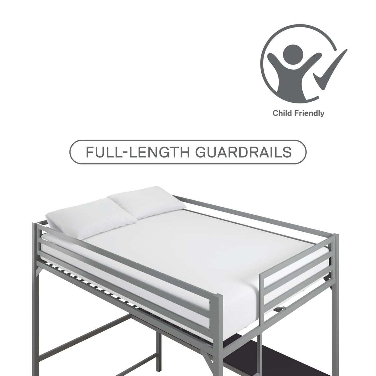 DHP 4308429 Miles Full Desk, Silver Metal Loft Bed DHP