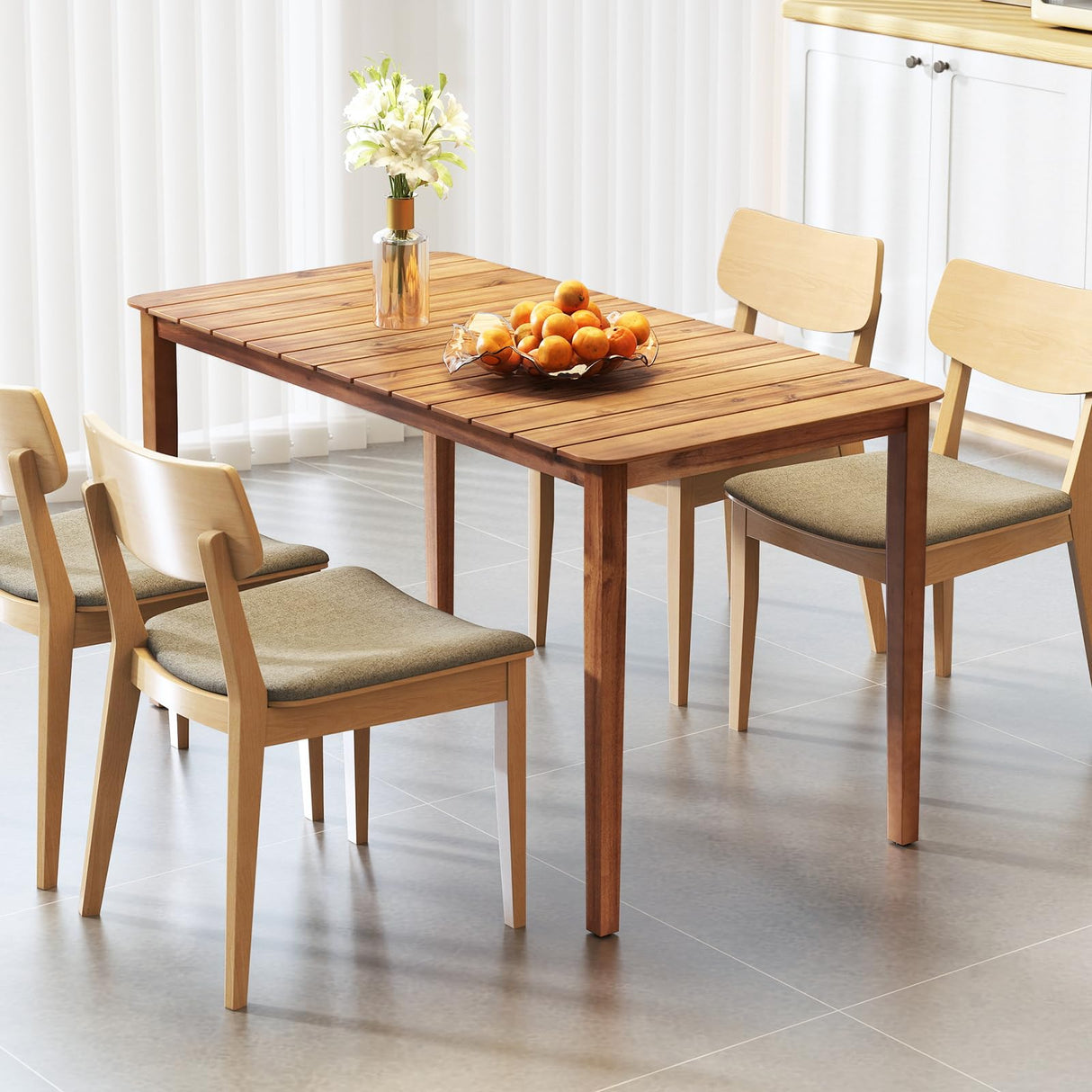 Tangkula Rectangular Outdoor Dining Table, 4-6 People Large Acacia Wood Patio Table with Slatted Tabletop, Indoor Outdoor Farmhouse Bistro Table for Yard, Garden, Poolside, Deck Tangkula