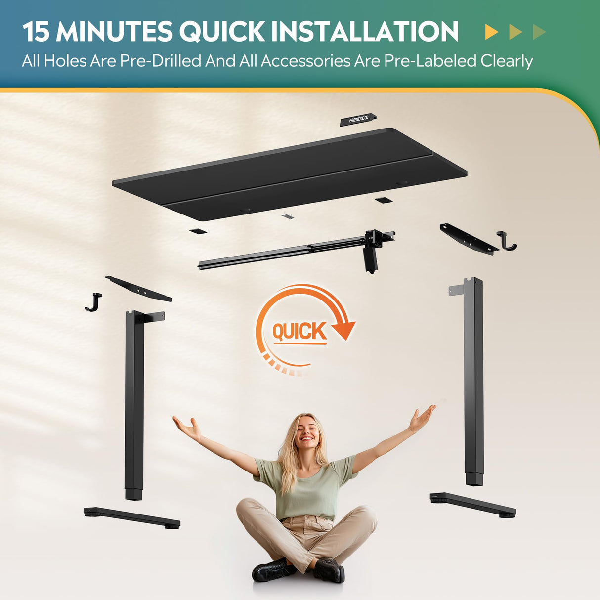 DEVAISE 48 X 24 Inches Electric Standing Desk,Height Adjustable Stand up Desk for Home Office, Ergonomic Sit to Stand Desk with Phone Holder,Black DEVAISE