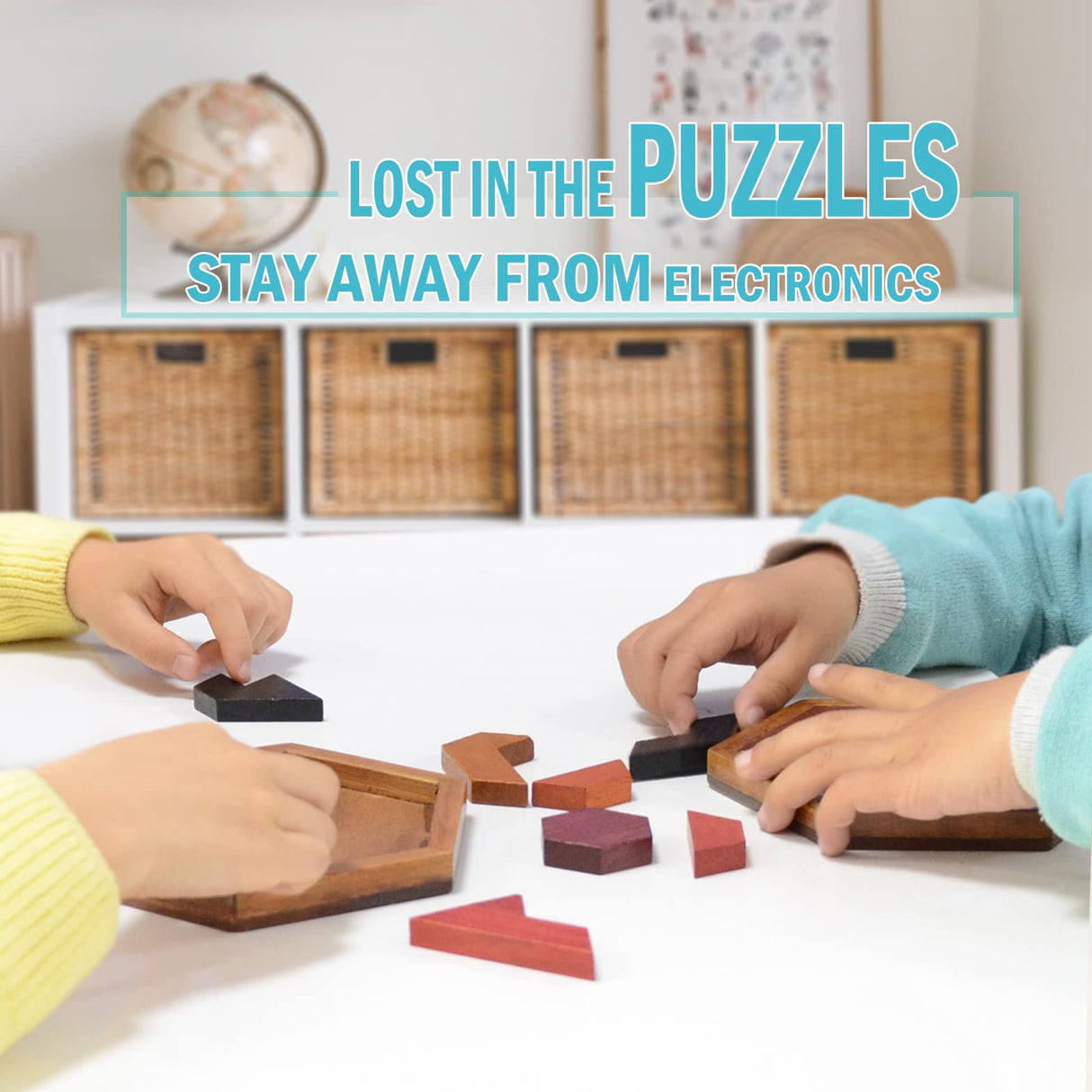 KINGOU Hexagon Tangram Puzzle Wooden Brain Puzzles for Kids & Adult Challenge Wooden Brain Teasers Puzzle Games for Family Party Gift - Brain Games for Kids KINGOU