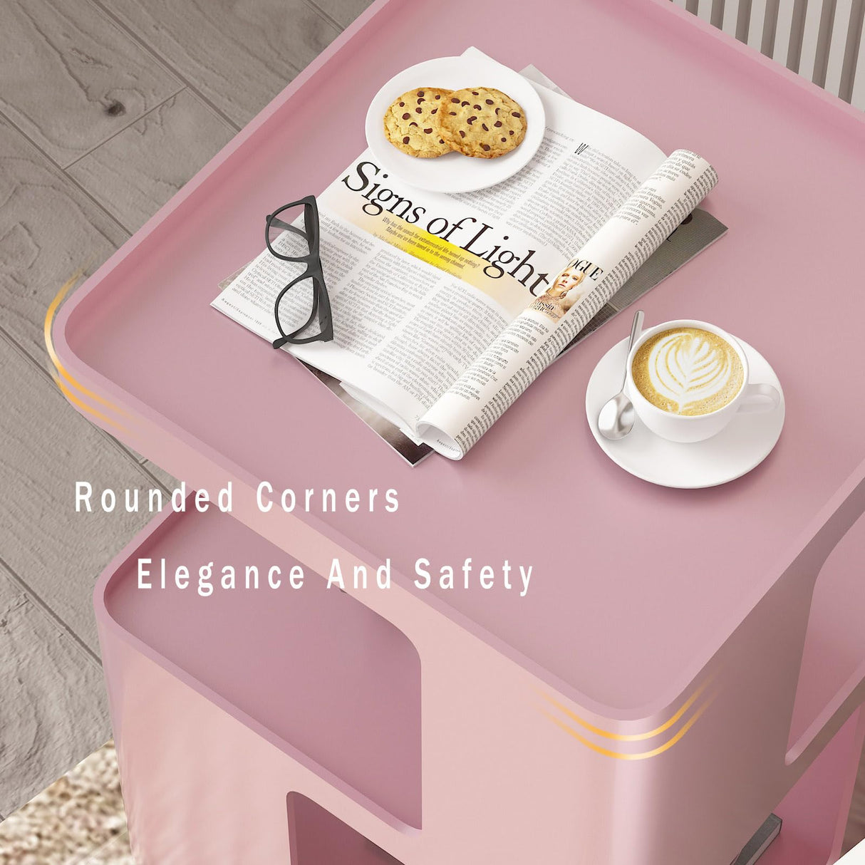 BAOGELIYA Metal Small Nightstands, Modern Side Table with 3 Tiers Storage, Pink End Table for Couch, Living Room Bedroom, Bedside Tables No Assembly Required BAOGELIYA