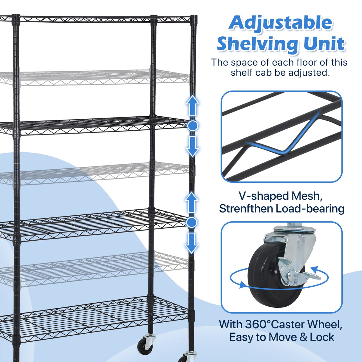 Dkelincs Wire Shelving Unit 36''L×14''W×62''H NSF Metal Storage Shelves 4 Tier Height Adjustable Wire Shelf with 4 Wheels for Kitchen Office Pantry Bathroom Garage, Black Dkelincs