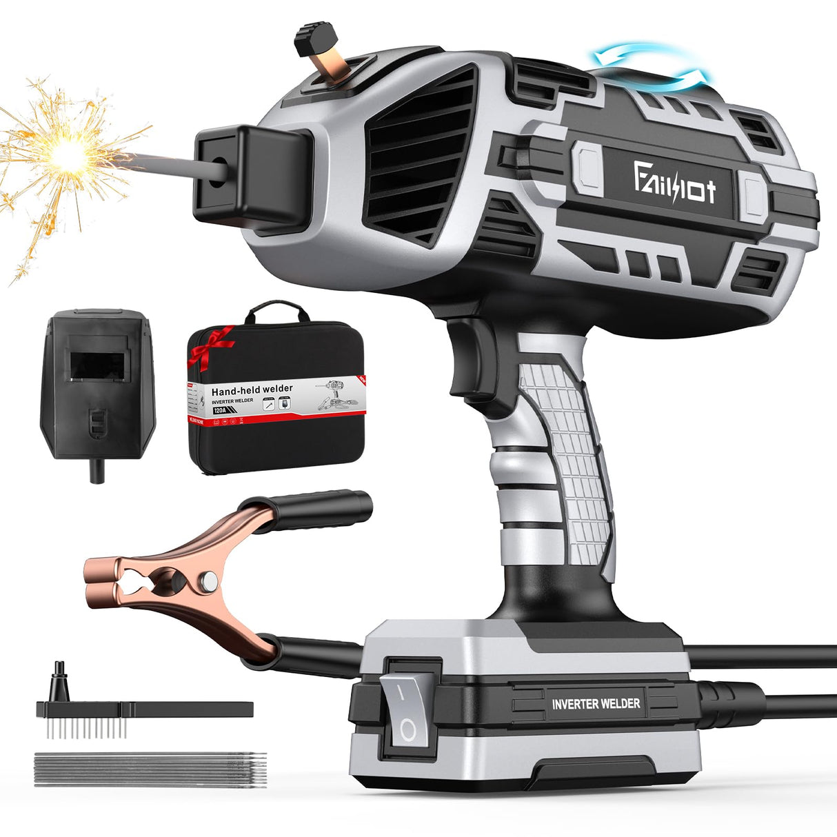 Faiuot Portable Welding Machine,110V Handheld Welder with IGBT Inverter 6 Variable Current Adjustment, Portable ARC Welder Gun Fits for 3/32"-1/8" Wire rods Electric Stick Welder Machine Kit (Grey) Faiuot