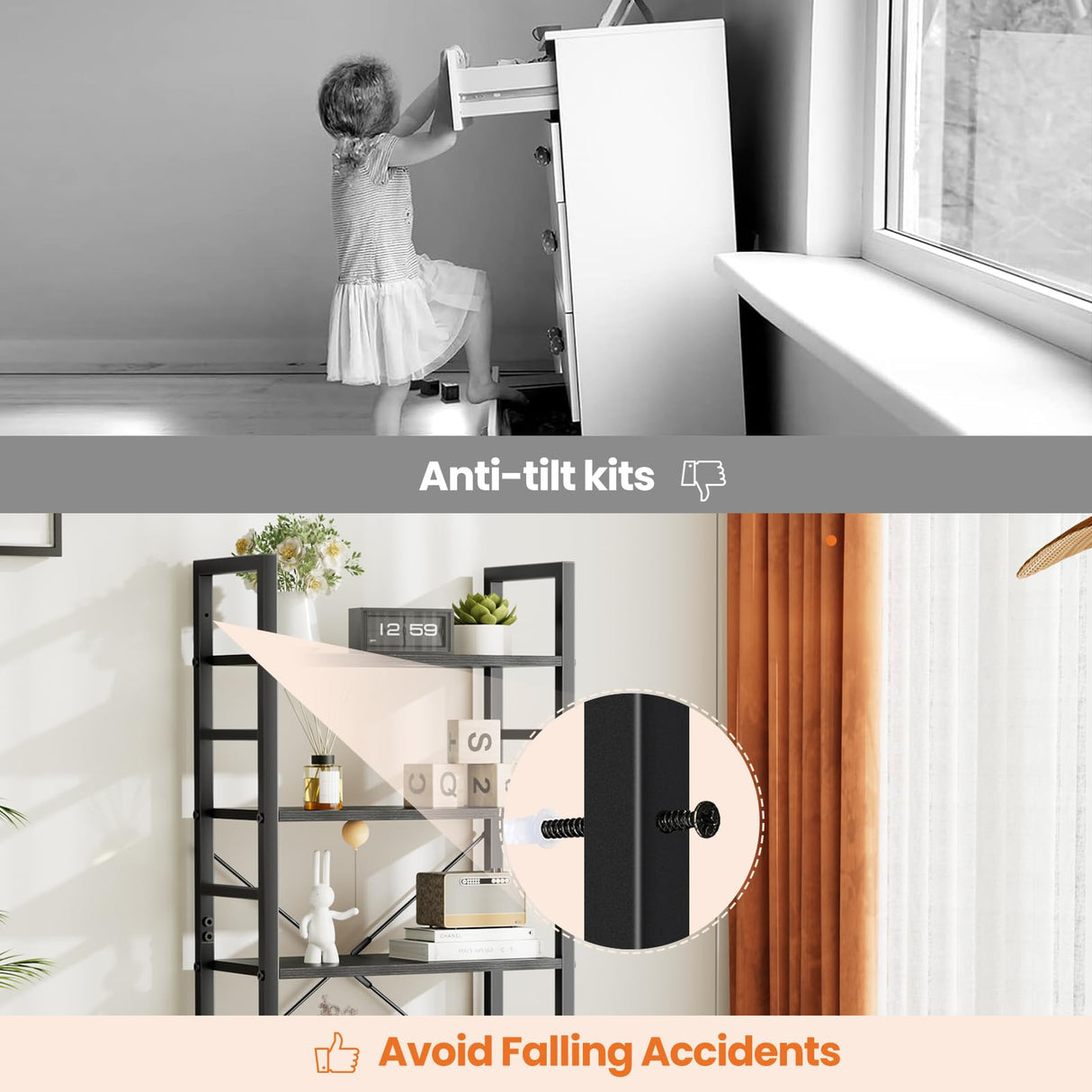 Sweetcrispy Book Shelf, 5 Tier Bookcase, Tall Bookshelf Modern Book Case for Books, Garage Kit, CDs, Movies, Black Industrial Corner Storage Organizer for Bedroom Home Office Kitchen Living Room Sweetcrispy