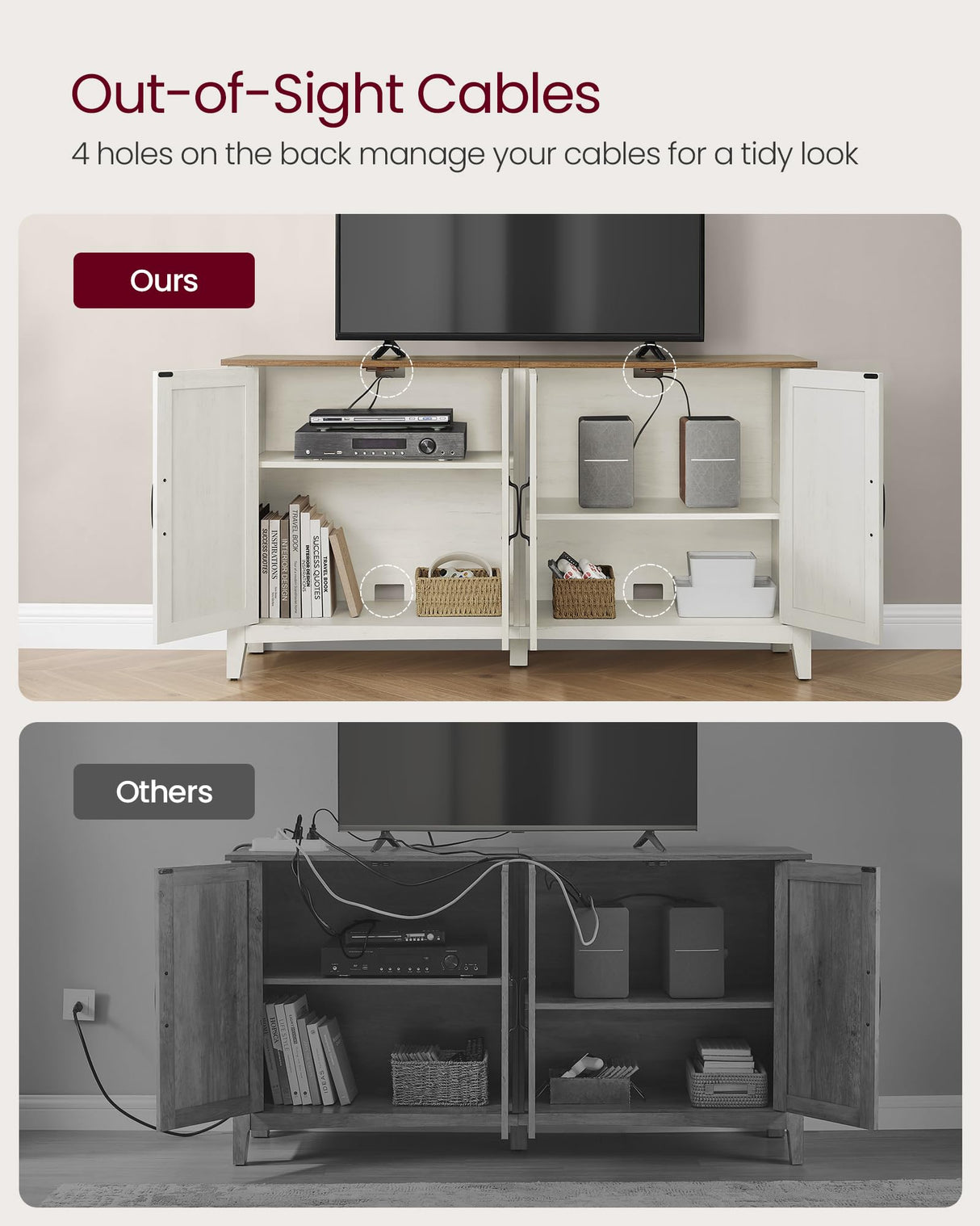 VASAGLE Storage Cabinet, Buffet Cabinet, Sideboard, Credenza, with Adjustable Shelves, for Living Room, Entryway, Rustic White and Honey Brown ULSC381W01 VASAGLE