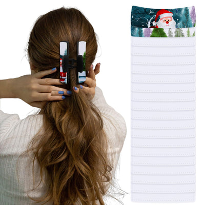 Guiqulai 20 Pack Hair Claw Clips Cover Sublimation Blanks for Square and Rectangular Barrettes, 4 inch, PU Leather, White, Including Strong Double-sided Adhesive for Rectangle Hair