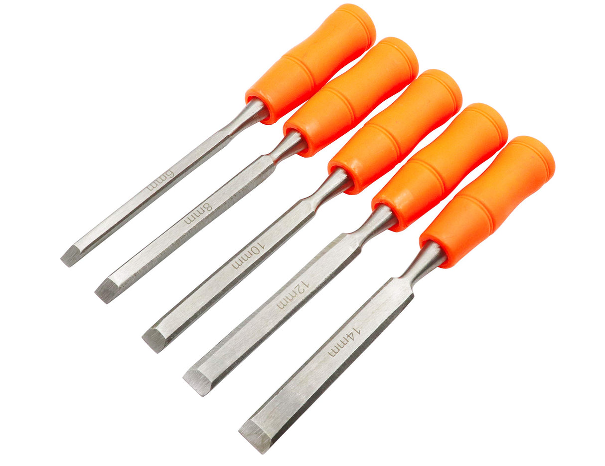LBY 5 Sizes Wood Chisel Set, 6/8/10/12/14mm(.24''/.31''/.39''/.47'') Woodworking and Carving Chisels Assortment Kit LBY