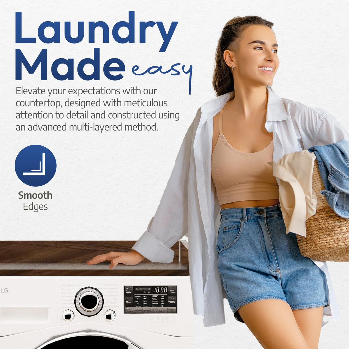 OfficeSimpli Washer Dryer Countertop, Made in USA, Non-Slip Pads, Laundry Room Wood Topper, Washer Dryer Cover for Top, Laundry Guard, Laundry Countertop (California Walnut, Standard (27.5" x 54")) OfficeSimpliUS