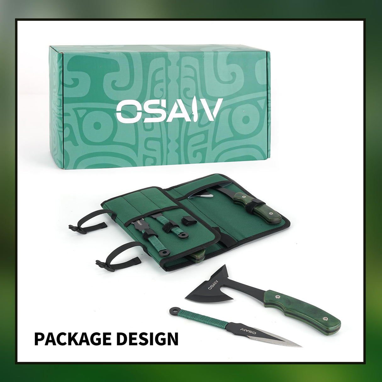 OSAIV Throwing Axes Set, Full Tang Stainless Steel Well Balanced Hatchet with Wooden Handle, 8.8in Double Bit Axe for Backyard Recreation and Competition, 3 Pack with Storage Bag and Whetstone osaiv