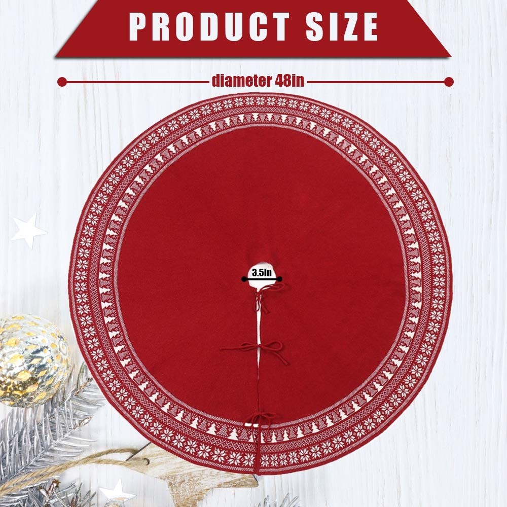 BIANHUA Christmas Tree Skirt, Christmas Decorations,Knitting Wool Retro Small Snowflake Xmas Tree Skirt Decorations,Can be Used as a Shawl.(48 Inch,Red)… BIANHUA
