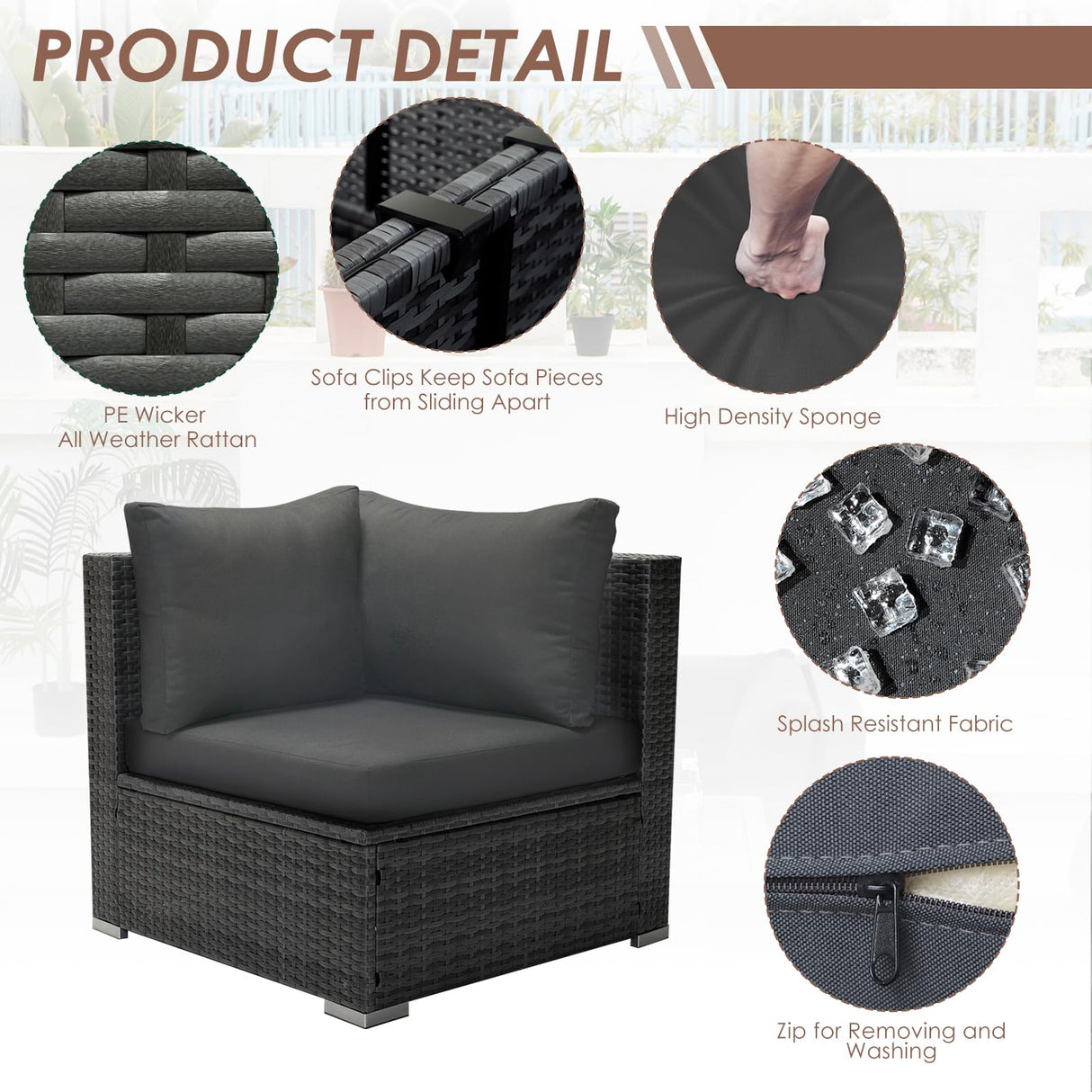 RADIATA PE Wicker Patio Furniture Set Sectional High Back Large Size Sofa Sets with Propane Fire Pit Table 55000 BTU Balcony Rattan Lounge Conversation Sets for Outdoor (11 Pieces,Dark Gray) RADIATA