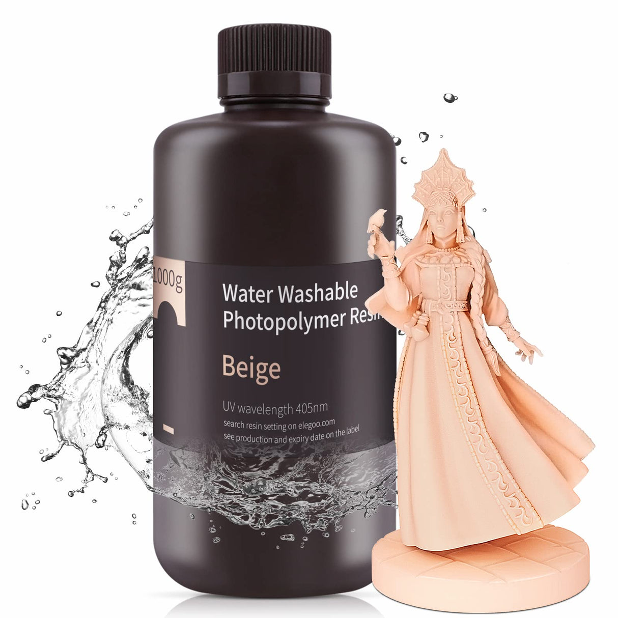 ELEGOO Water Washable 3D Printer Resin LCD UV-Curing Resin 405nm Standard Photopolymer Resin for Mars Saturn Jupiter MSLA DLP LCD 3D Printing 1000Gram Beige ELEGOO